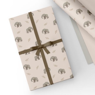 Rosa akvarell elefanter Safari-mönster Presentpapper