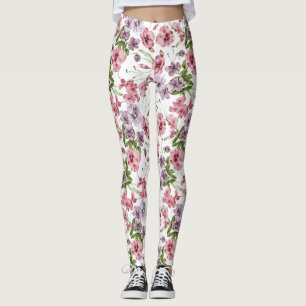 Rosa akvarell engelsk vintage blom- leggings