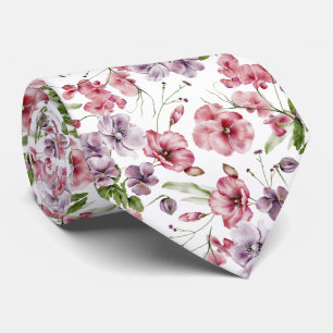 Rosa akvarell engelsk vintage blom- slips