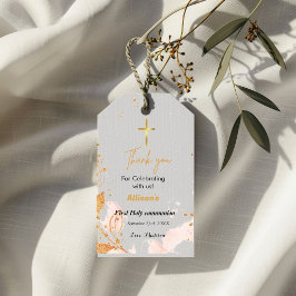 Rosa akvarell   Första heliga kommunion tack Presentetikett