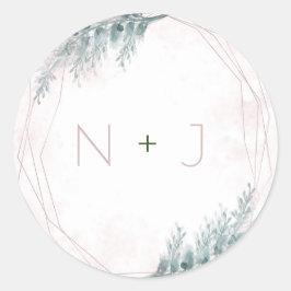 Rosa akvarell geometrisk botanisk bröllopsfirande runt klistermärke