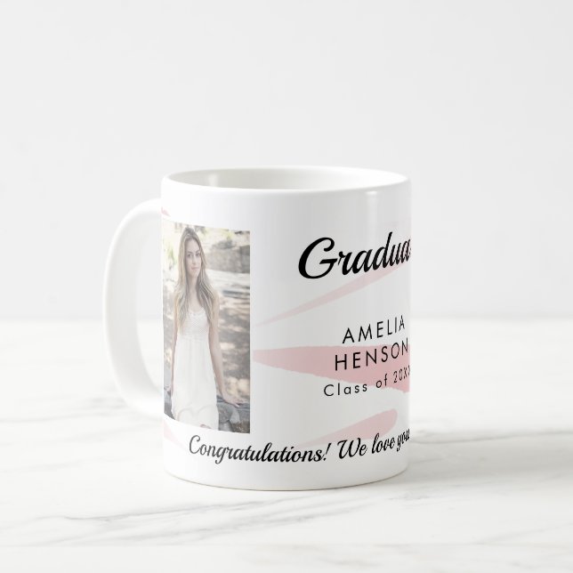Rosa akvarell Grattis examen 2 Foto Kaffemugg (Framsida vänster)