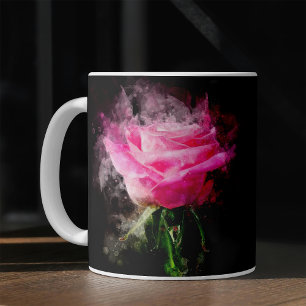 Rosa akvarell i rosa på svart bakgrund kaffemugg