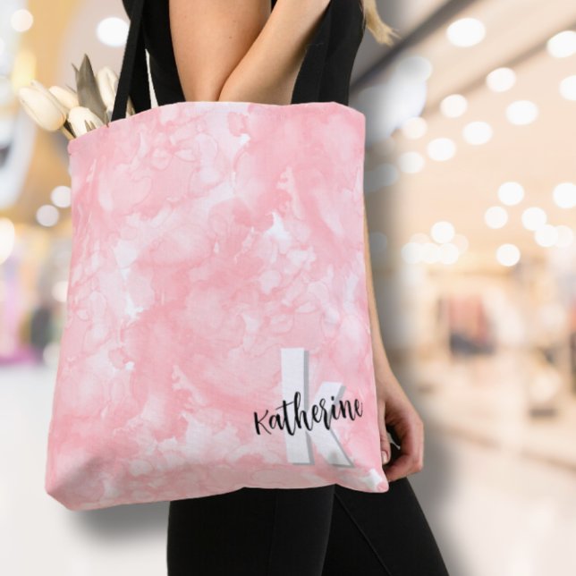 Rosa akvarell initial monogram tygkasse (Modern Pink Watercolor Initial Monogram Tote Bag)