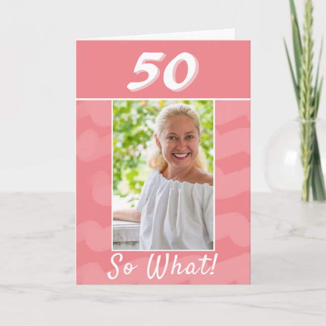 Rosa akvarell Inspirerande Foto 50-årsdag Kort (Framsida)