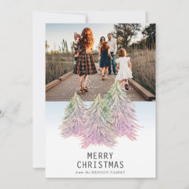 Rosa akvarell Julgran Konstnärlig Foto Hel Julkort