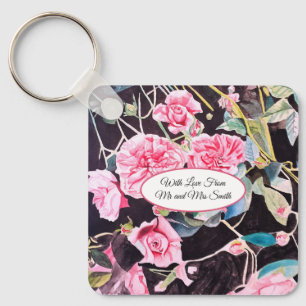 Rosa akvarell kål Vintage Bröllop Nyckelring