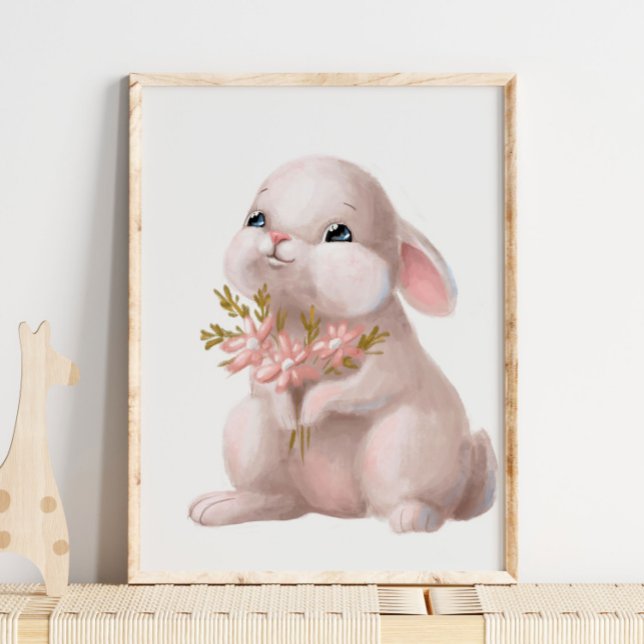 Rosa akvarell kanin blommig | Kanin väggutskrift Poster (Skapare uppladdad)