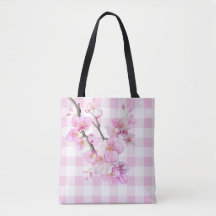 Rosa akvarell körsbärsblommor rutig gingham
