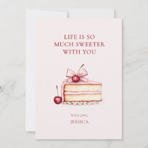 Rosa akvarell körsbärstårta Bff Galentine's Day Julkort