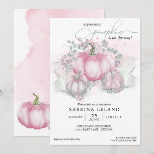 Rosa akvarell litet pumpaflicka baby shower inbjudningar