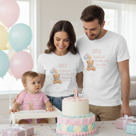 Rosa akvarell Nallebjörn Flickas 1-års födelsedag T Shirt