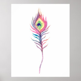 Rosa akvarell påfågelsfjäder poster