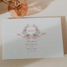 Rosa akvarell Regency botanisk vapensköld bröllop