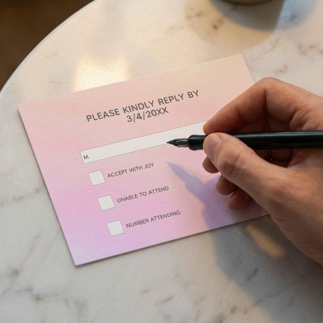 Rosa akvarell RSVP-svars inneslutande kort (Pink watercolor RSVP response Enclosure Card.)