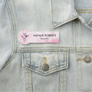 Rosa akvarell skönhetssalong namnbricka