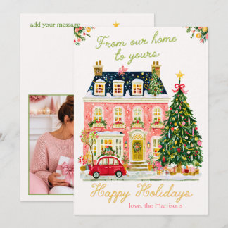 Rosa akvarell stadshus Glad jul foto Julkort