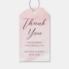 Rosa akvarell tackkort för bröllopsgäster presentetikett