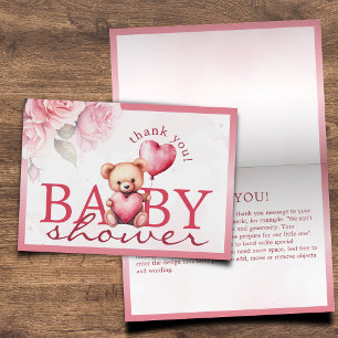 Rosa akvarell Teddy Bear Baby Shower Folding Tack Kort