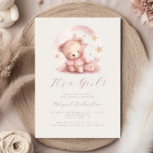 Rosa akvarell Teddybjörn Flicka Bebis Bjudning