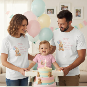 Rosa akvarell Teddybjörn flickas 1-års födelsedag T Shirt