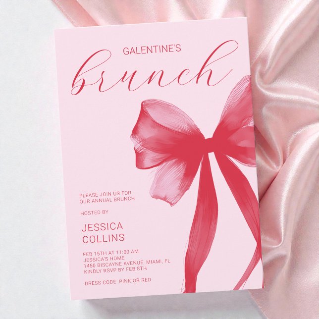 Rosa akvarell Valentines Galentine's Day Brunch Inbjudningar (Pink Watercolor Valentine Galentine's Day Brunch Invitation)