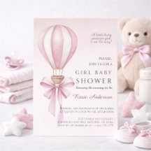 Rosa akvarell varmluftsballong flicka baby shower
