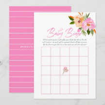 Rosa akvarell vilda blommor Baby Shower Baby Bingo