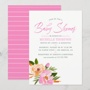 Rosa akvarell vilda blommor Baby Shower Inbjudningar