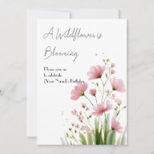 Rosa akvarell vildblomma 1-års födelsedagsinbjudan