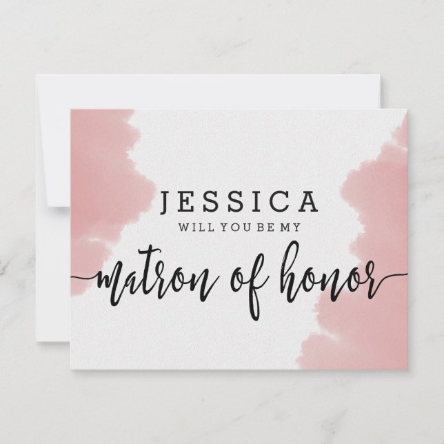 Rosa akvarell Vill du vara min brudtjänsteflicka Inbjudningar (Framsida)
