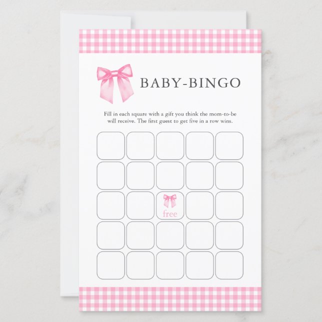 Rosa akvarellbåge Baby Shower Bingo Pappersark (Framsida)