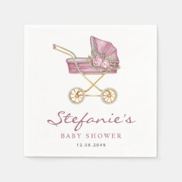 Rosa akvarellbarnvagn Det är en tjej Baby Shower Pappersservett