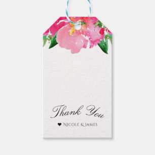 Rosa akvarellblomma Blommig sommar Elegant Chic Presentetikett