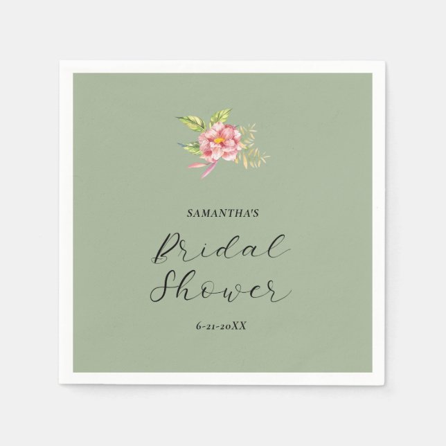Rosa akvarellblomma | Bröllopsfest för bruden Pappersservett (Framsidan)