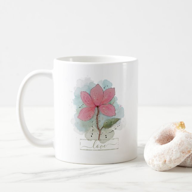 Rosa akvarellblomma Kärlek  Kaffemugg (Med munk)