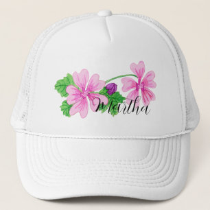 Rosa akvarellblomma med namn Trucker Hatt Keps