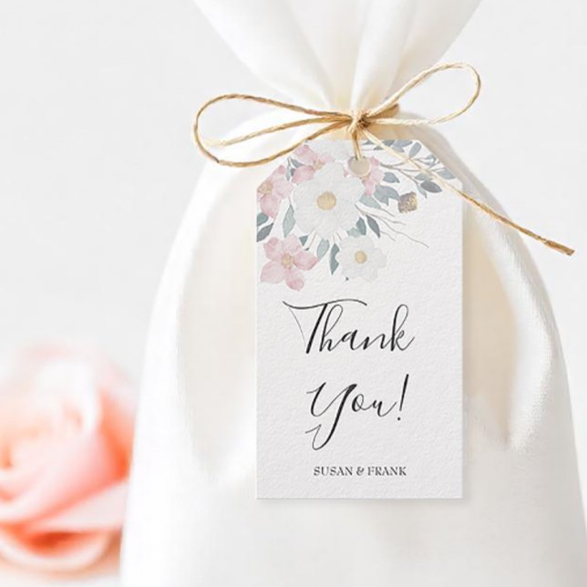 Rosa akvarellblomma presentetikett (Personalized pink floral wedding favor tag)
