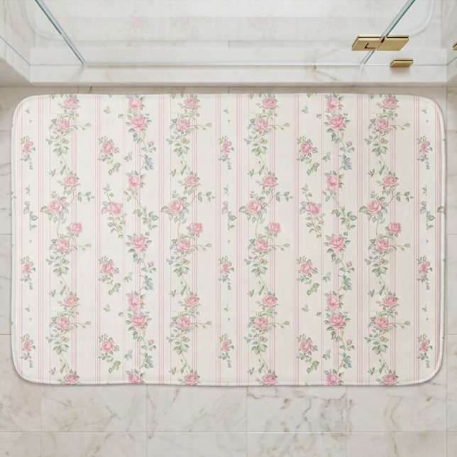 Rosa akvarellblommig badrumsmattor (cute vintage girly coquette pink floral rose pattern bath mat)
