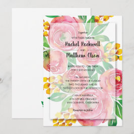 Rosa akvarellblommig bröllop inbjudningar