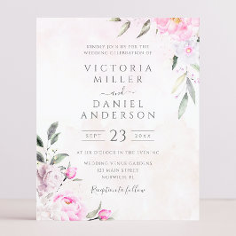 Rosa akvarellblommig elegant bröllopsinbjudan