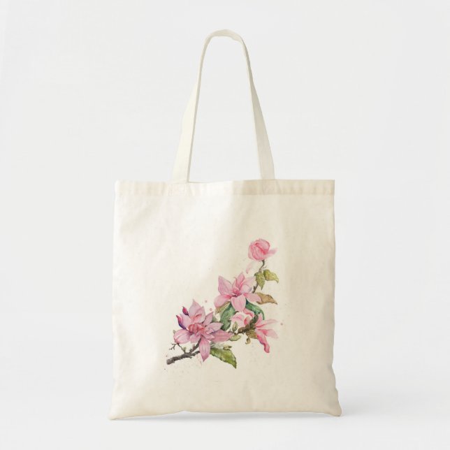 Rosa akvarellblommig handväsk – Elegant blomning Tygkasse (Framsidan)