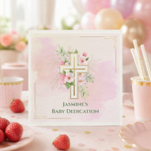 Rosa akvarellblommig kors babypresentation namn