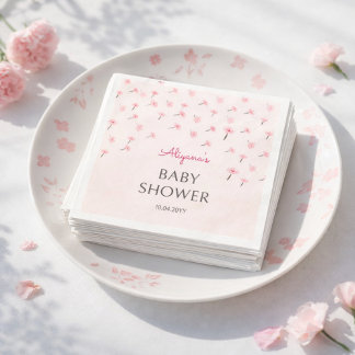 Rosa akvarellblommig minimal baby shower pappersservett