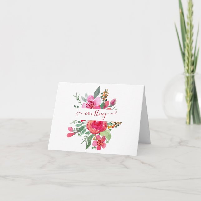 Rosa akvarellblommig personlig  anteckningskort (Framsida)