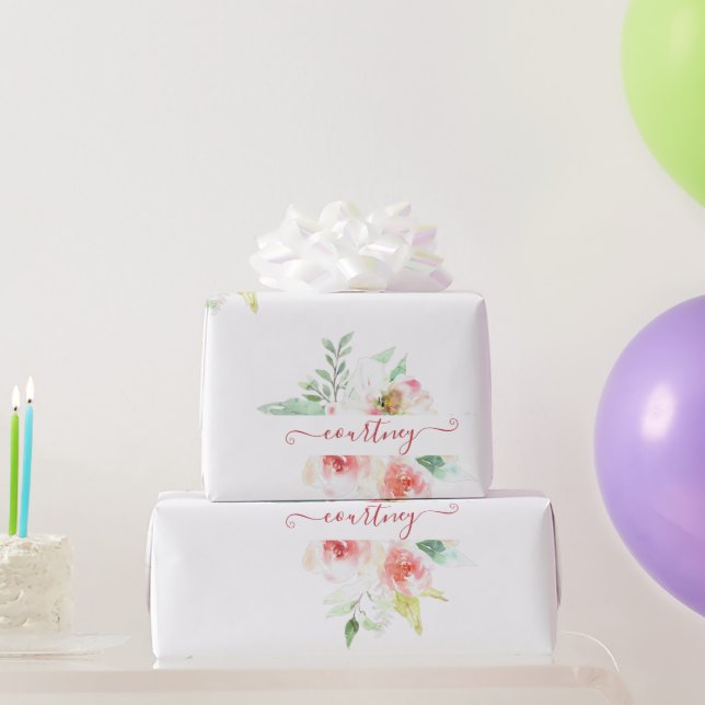 Rosa akvarellblommig personlig presentpapper (Festgåvor)