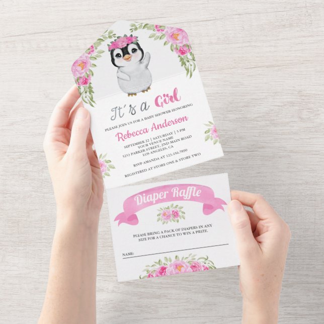 Rosa akvarellblommig pingisbabyshower (Avrivbar del)
