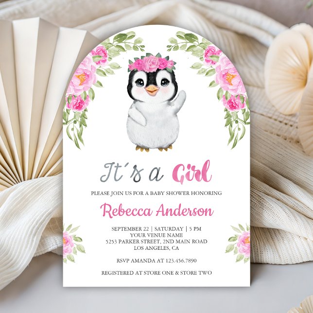 Rosa akvarellblommig pingisbabyshower inbjudningar (Skapare uppladdad)