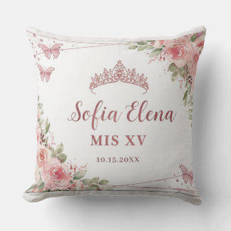 Rosa akvarellblommig Quinceañera-tiara Kudde