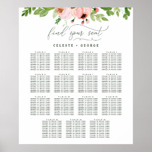 Rosa akvarellblommig sittplan för bröllop poster